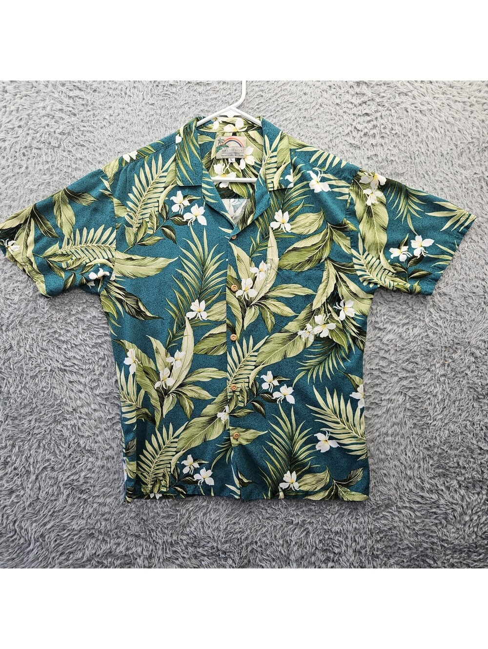 Paradise Found Vintage Hawaiian Shirt Rayon Men L/M Floral Green *Tailored